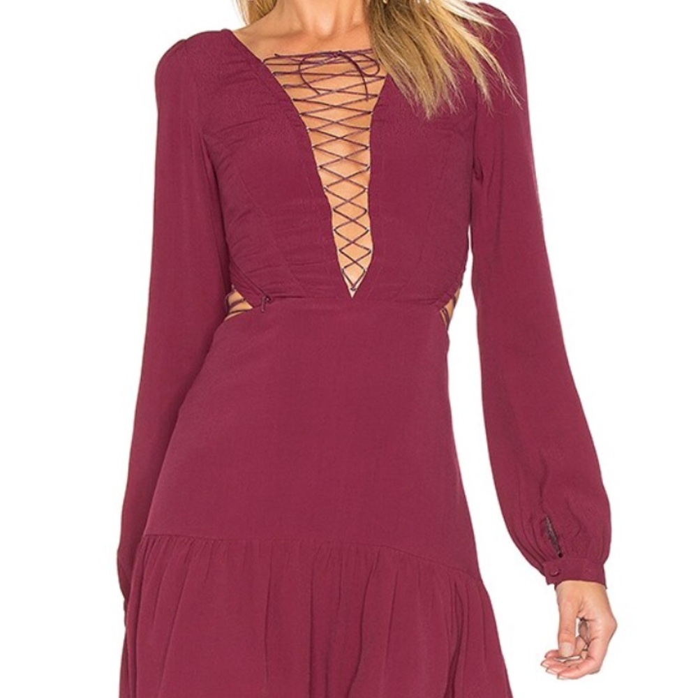 X Revolve For Love And Lemons Lace-Up Long Sleeve Dress (2017)